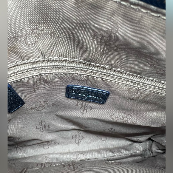 COLE HAAN Village Sheila Blue Metallic Pebbled Leather Expandable Crossbody Bag - Picture 16 of 17